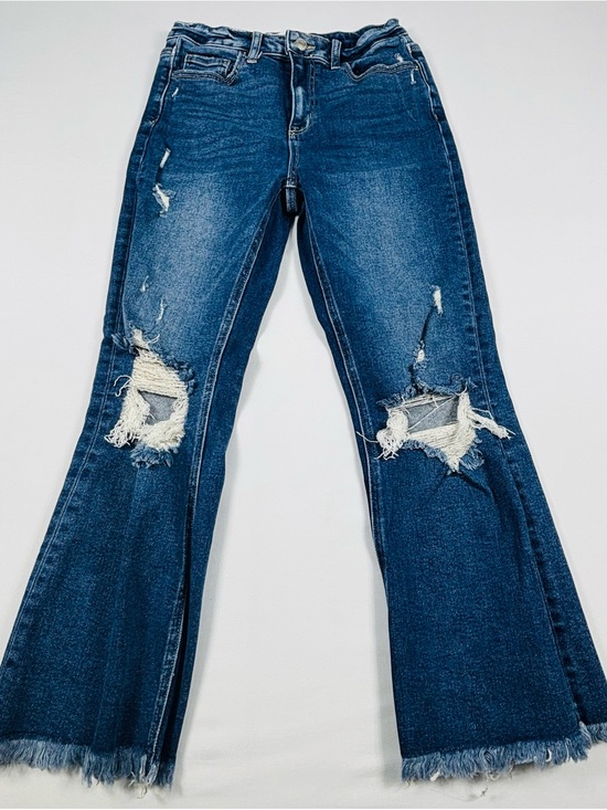 Zenana Outfitters Denim - Dark Blue Distressed Women's Flare Jeans W703